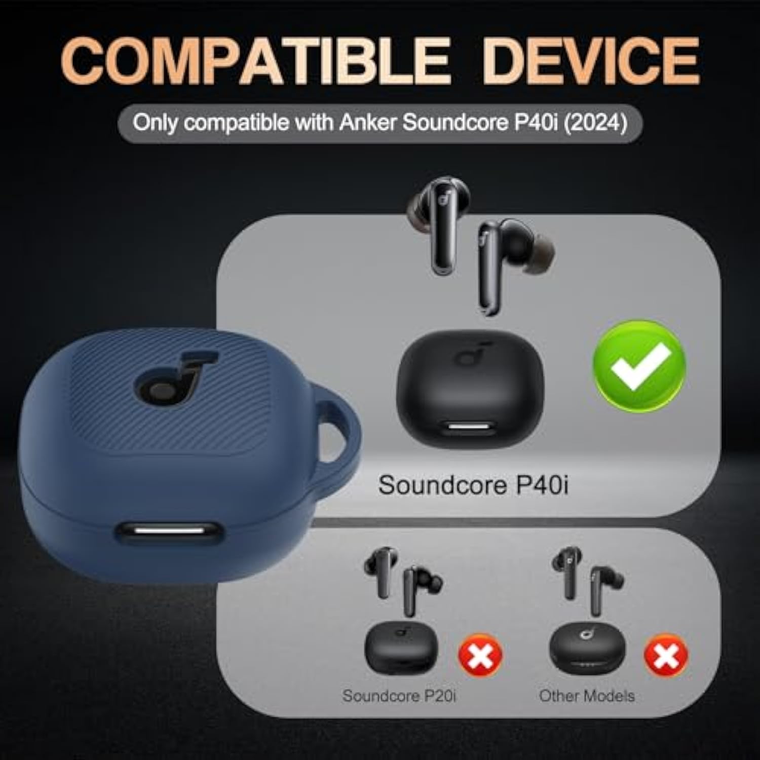 For Anker Soundcore P40I Case Cover, Soft Silicone Case For Soundcore P40I, Shockproof Protective Skin Cover For Anker P40I With Carabiner, Front Led&Logo Visible (Blue)