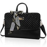 Quilted Laptop Bag For Women, Fits Up To 15.6-Inch Laptops, Pu Leather, Professional Business Briefcase With Shoulder Strap, Black
