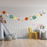 Outer Space Garland,Space Birthday Decorations,Planet Theme Banner,Outer Space Wall Decor,Space Baby Shower Decorations,Planets Rocket Astronaut Star (12 Pcs)