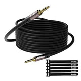 3.5Mm Auxiliary Audio Stereo Cable 25 Feet, Long Male To Male Aux Cord, Gold Plated Connectors, Ofc Core, Black Cable (With 5 Pcs Cable Ties) - 25Ft