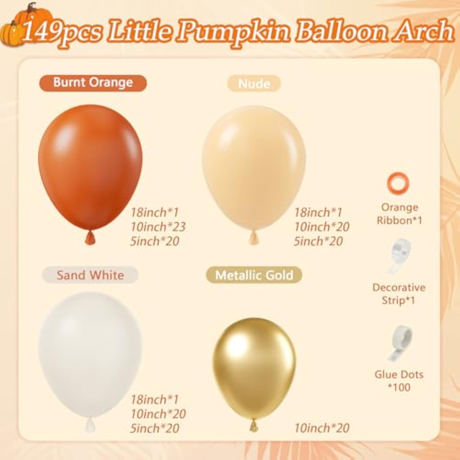 149PCS Fall Balloon Arch Kit with Brown Orange Balloons for Thanksgiving Party