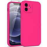 Compatible With 12 Silicone Case With Screen Protector,Enhance Camera Protection,Soft Flexible Slim Fit Protective Phone Cover 6.1" For Women Girls Hot Pink