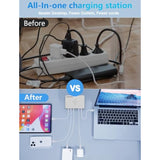 100W Usb Charging Station 6-Port With Wireless Charger, 5 Usb-A & 1 Usb-C Multi Device Charger Hub For Iphone Samsung Phones Tablets,Qi Charging Pad