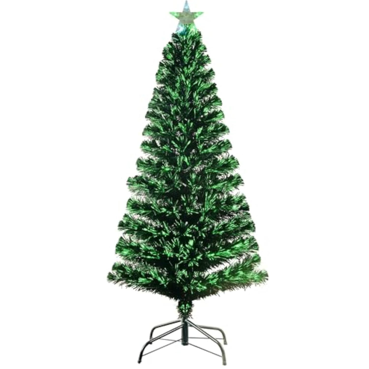 5Ft Pre-Lit Fiber Optic Christmas Tree With Lighted Star, Pvc & Iron Construction, Green Artificial Christmas Tree With 195 Branch, Indoor Christmas Decorations, Holiday Home Xmas Decoration
