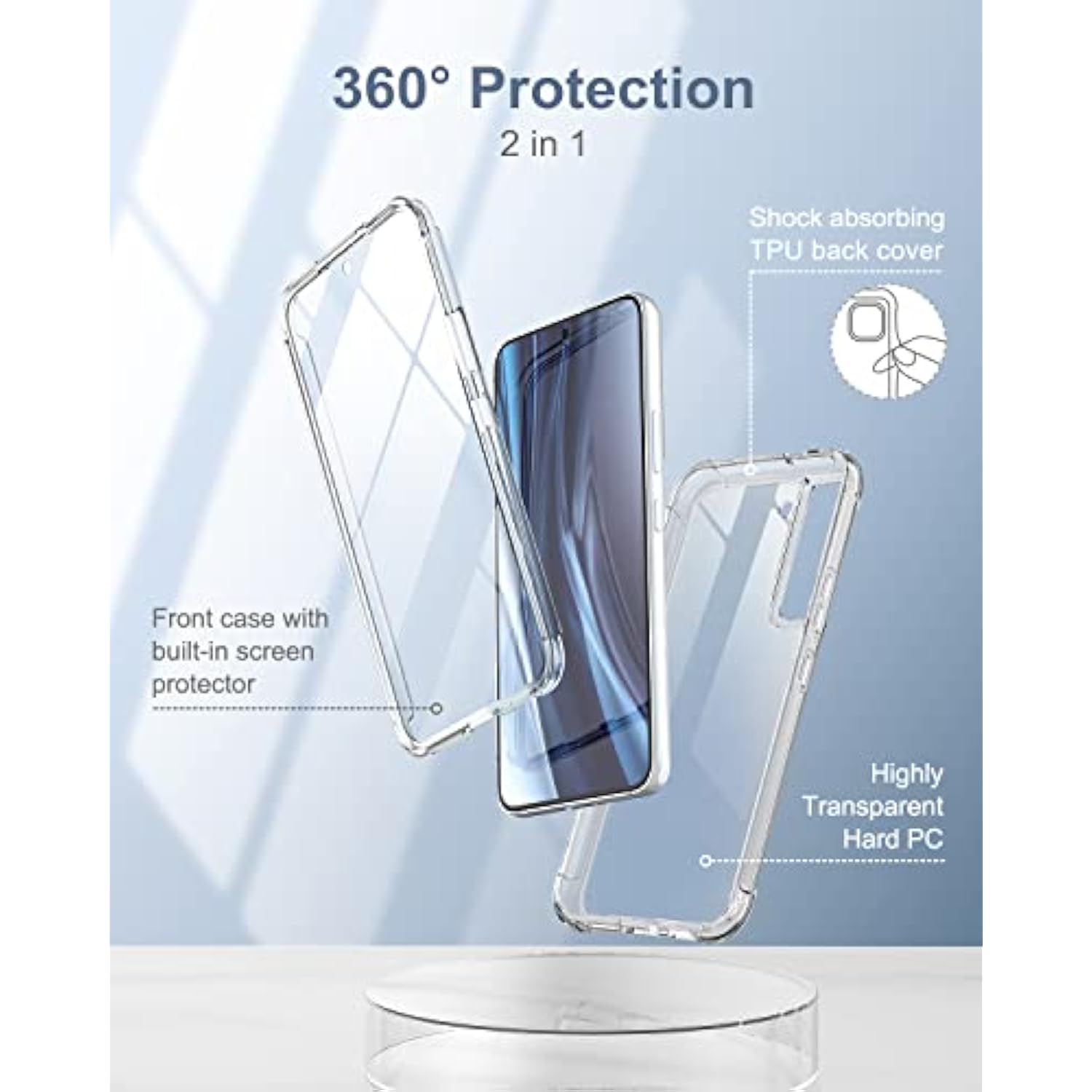 For Samsung Galaxy S22+ Plus Clear Case 6.6" (Only), [Built-In Screen Protector] Full Body Protective Hard Shell+Soft Tpu Phone Case For Samsung S22 Plus -(Full Clear)