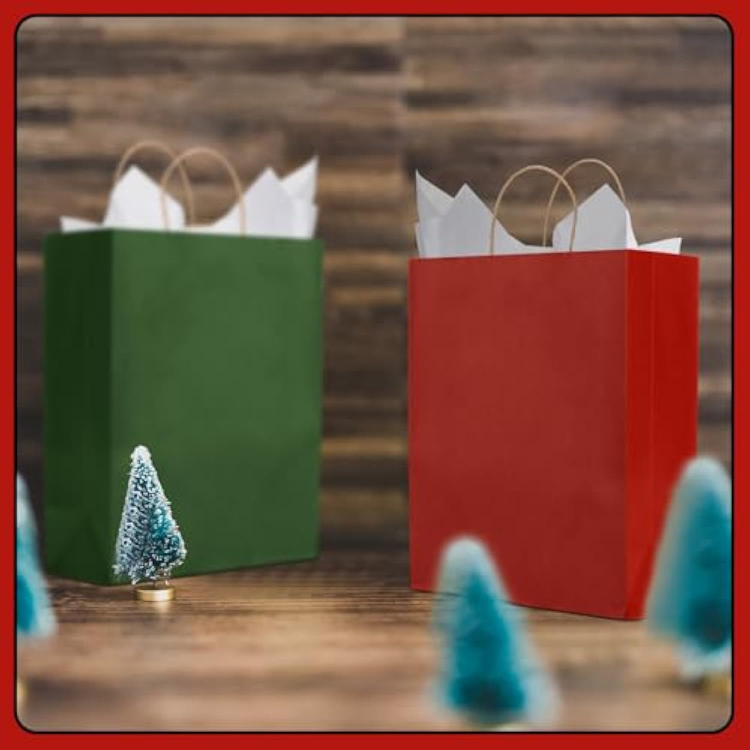 100 Pcs Red And Green Christmas Gift Bags Kraft Paper Bags With Handles Holiday Gift Bags For Wedding Baby Shower Bridal Shower Shopping Party Favor Business(13 X 10 X 5 Inch)