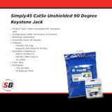 S45-3590Bl Cat5E Unshielded 90 Degree Keystone Jack - Blue - 25-Pack - 8100937