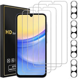 4 Pack Screen Protector For Samsung Galaxy A15 5G With 4 Pack Camera Lens Protector, Full Coverage Tempered Glass Film Anti-Fingerprint Case Friendly