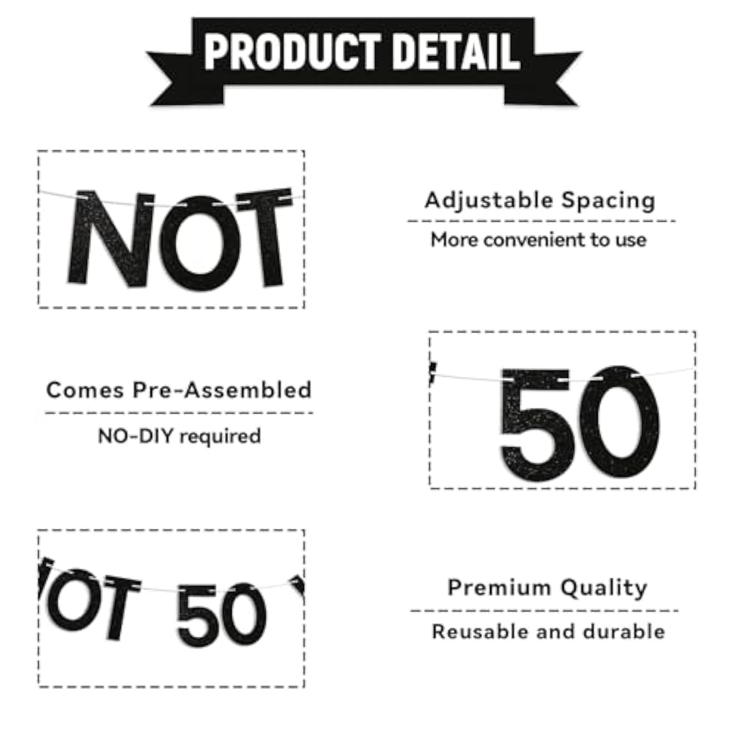 Not 50 Yet Banner - Last Year In My 40S Banner, Happy 49Th Birthday Sign, Cheers To 49 Years, Funny 49Th Birthday Party Decorations Black Glitter