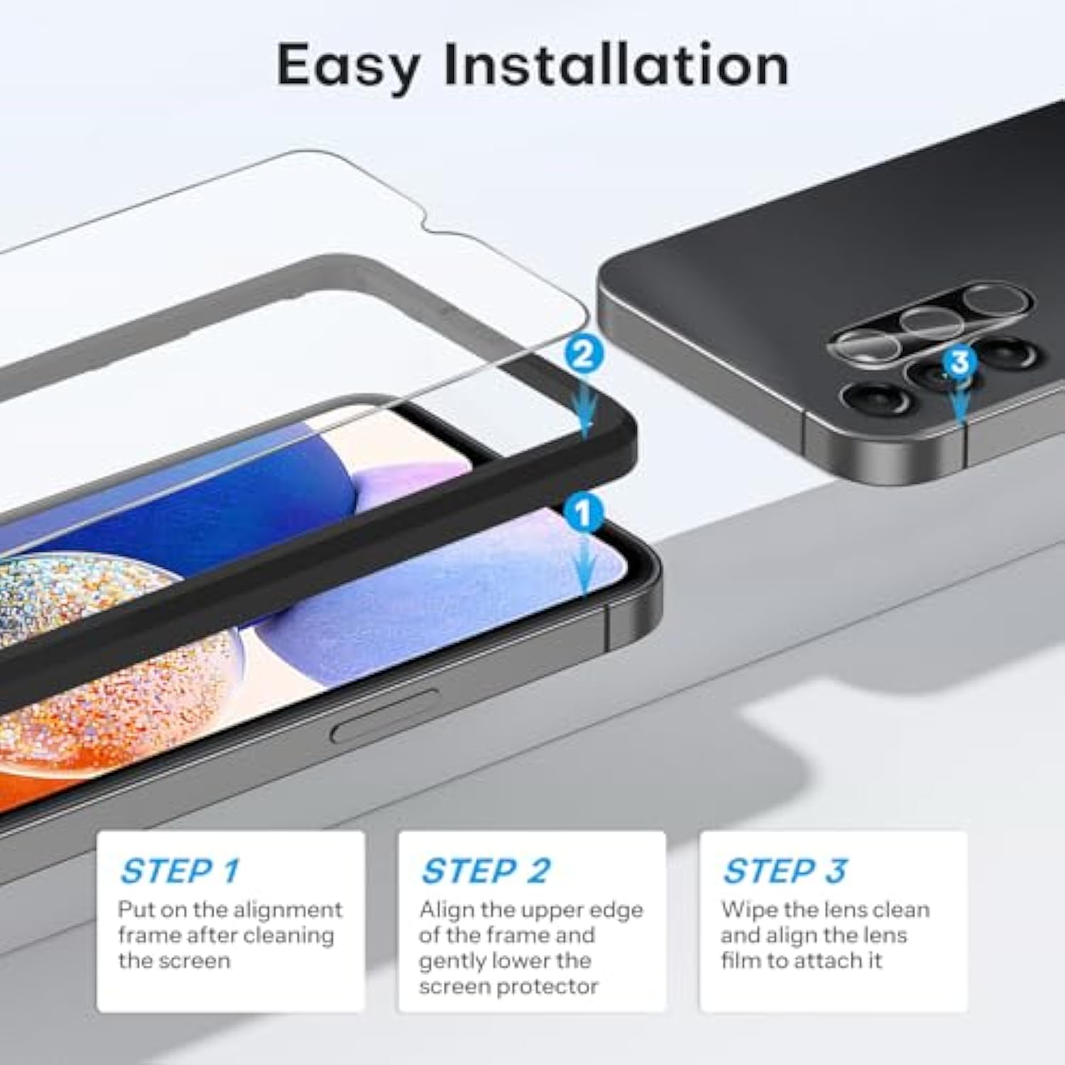 OMOTON Screen Protector for Samsung Galaxy A14 5G, [3+2 Pack] for A14 screen protector & Camera Lens Protector, Case Friendly/Tempered Glass/Alignment Frame(6.6 Inch, 2023 Released)
