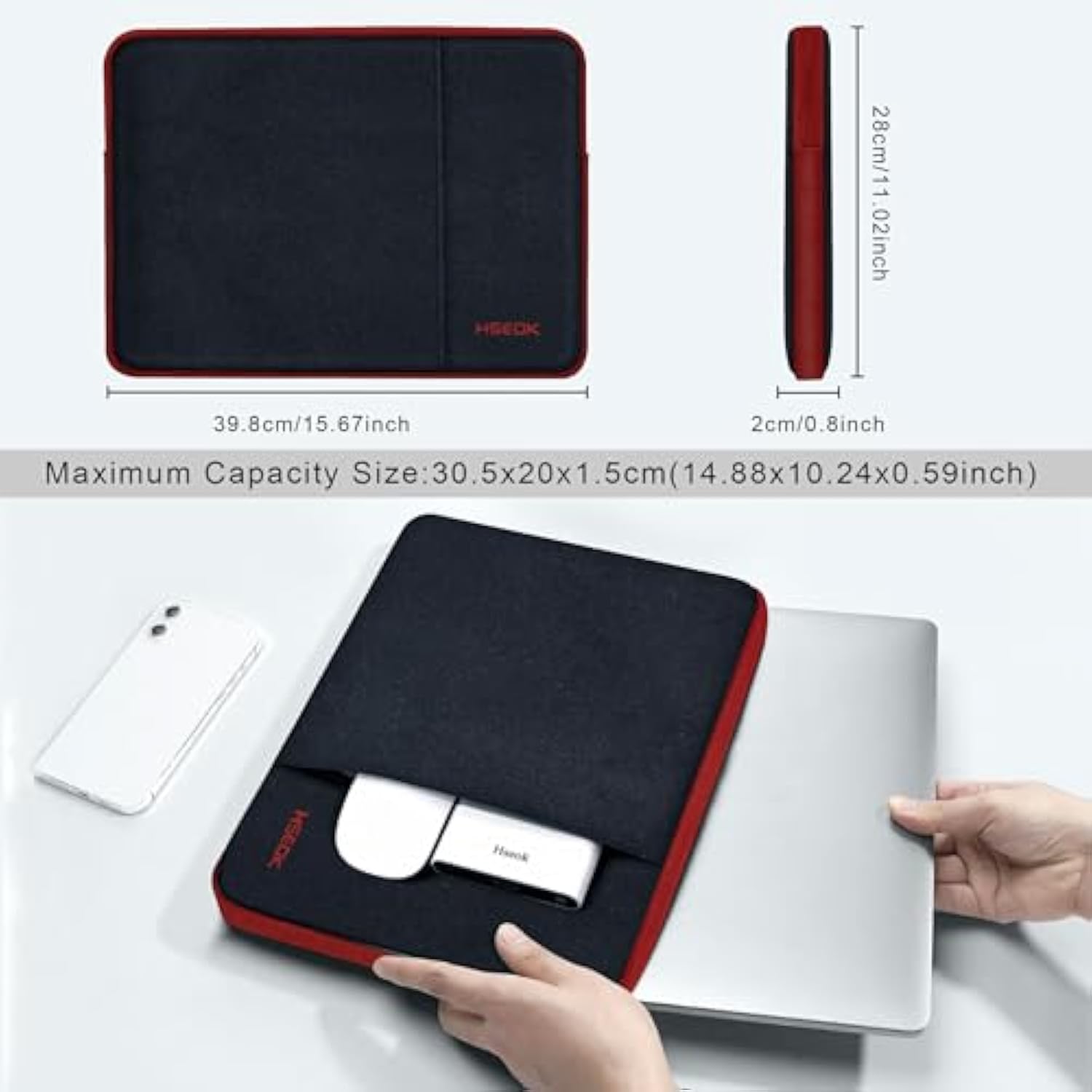 Laptop Case 15.6 Inch Sleeve, Shockproof Protective Water Repellent With Accessory Pocket,Compatible With Mac Pro 16 Inch 2025-2019, Sleeve Bag For Most 15 15.6 16 Notebooks,Black&Red