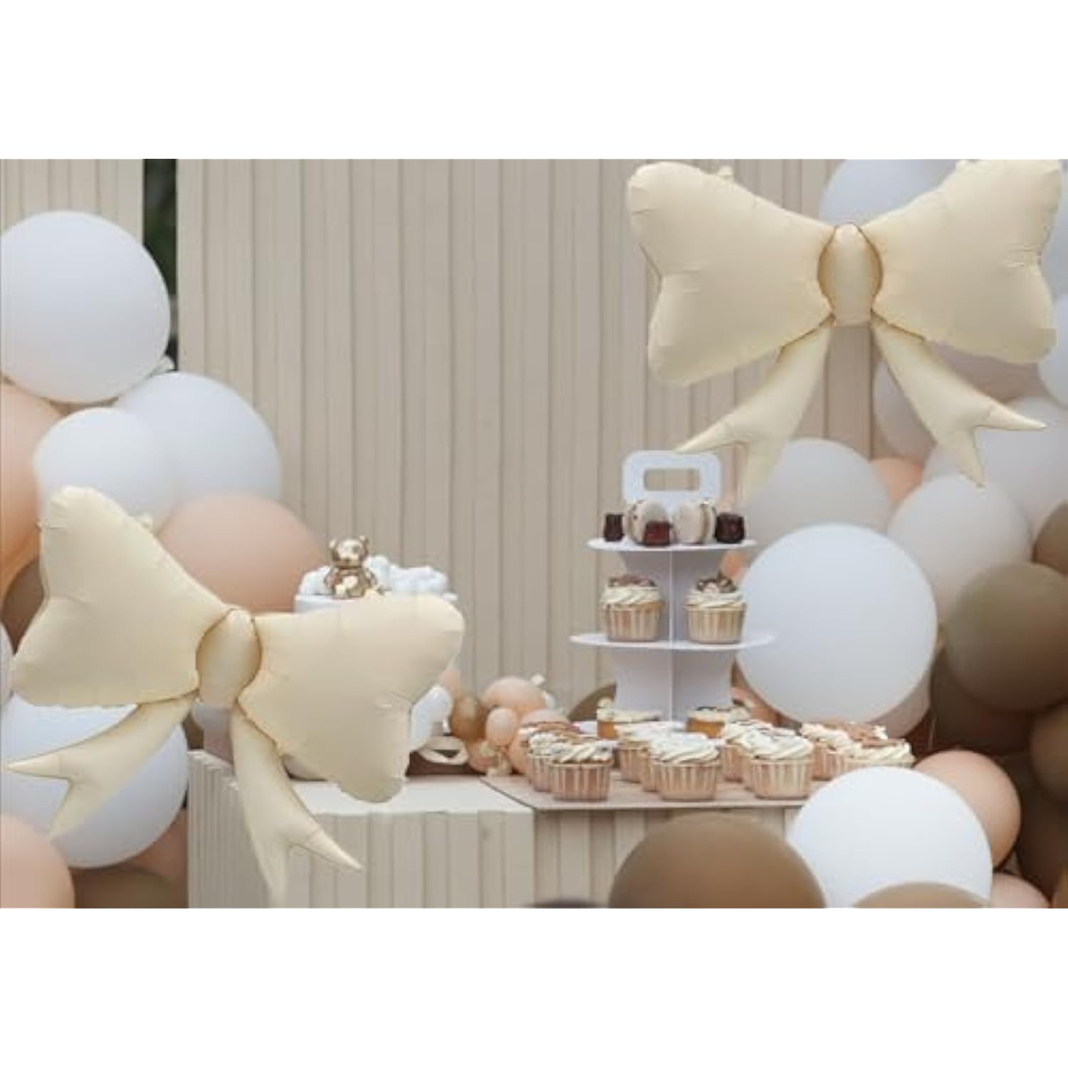 3 Pcs Macaron White Bow Balloons for Girl Birthday and Baby Shower Decor