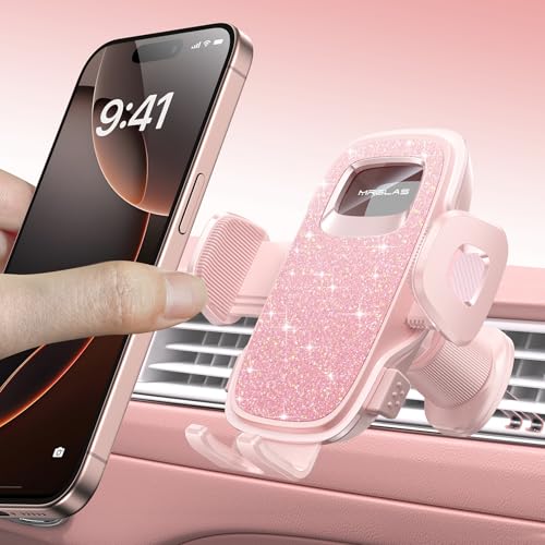2025 Upgraded Phone Holders for Your Car with New Metal Hook Clip, Handy Air Vent Cell Phone Car Mount for iPhone [One Hand Operation], Universal Car