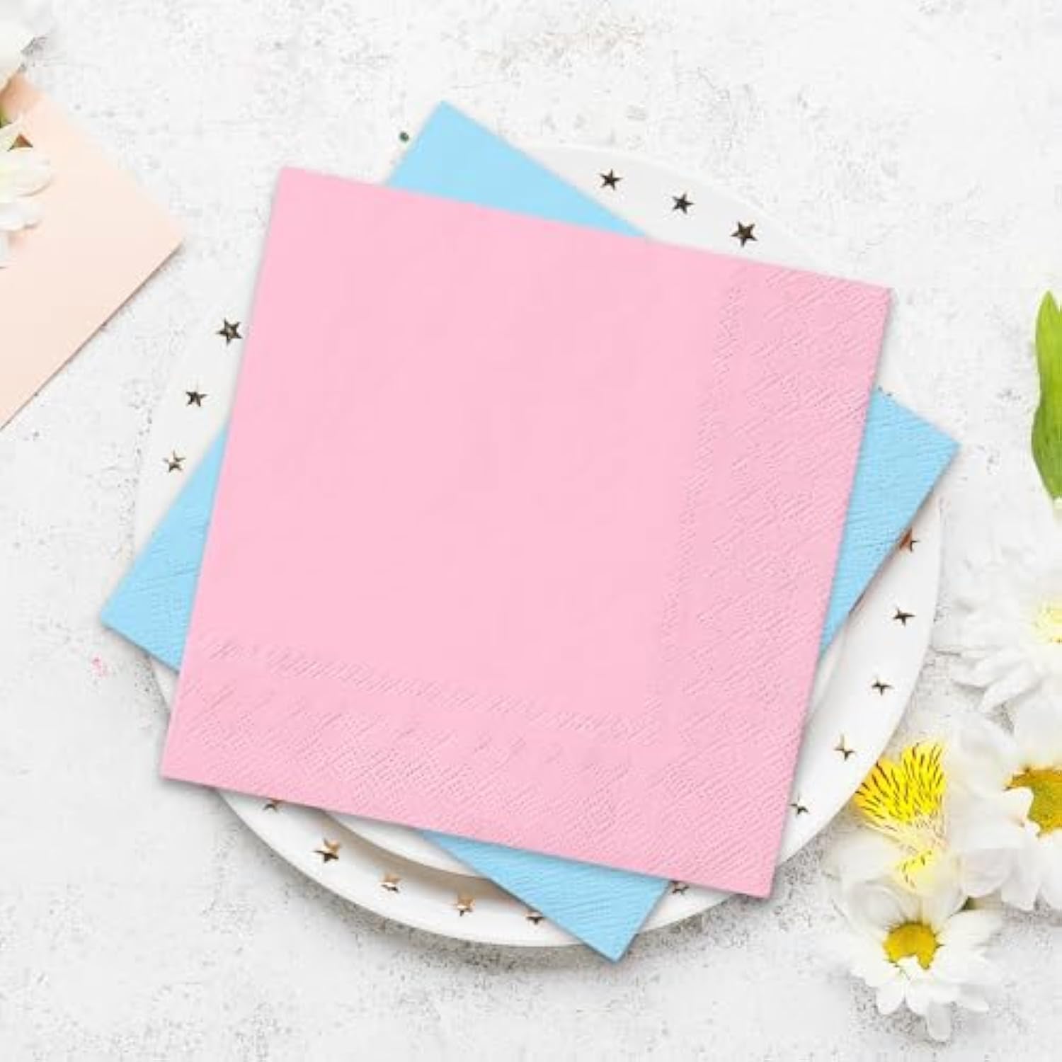 50Pcs Gender Reveal Cocktail Napkins 5 Inch Baby Shower Gender Reveal Disposable Paper Napkins Light Blue Pink Beverage Napkin For Baby Shower Birthday Party Supplies Decor