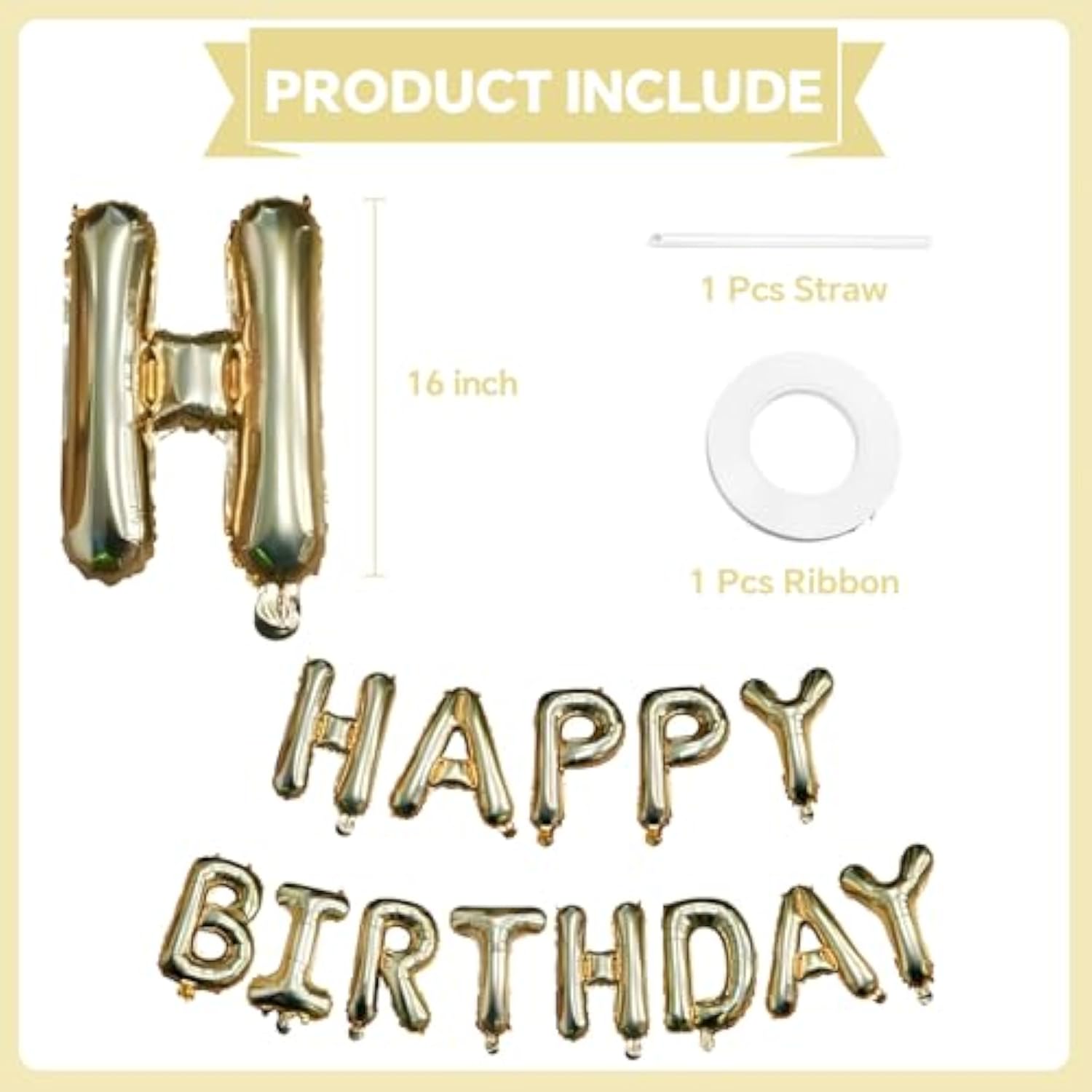 Light Gold Happy Birthday Balloons Banner, 16 Inch Mylar Foil Letters Balloon Sign For Birthday Party Decorations Photo Booth Backdrop