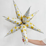 3 Pcs Platinum Polka Dot Star Foil Balloons 32-Inch White & Silver Decor