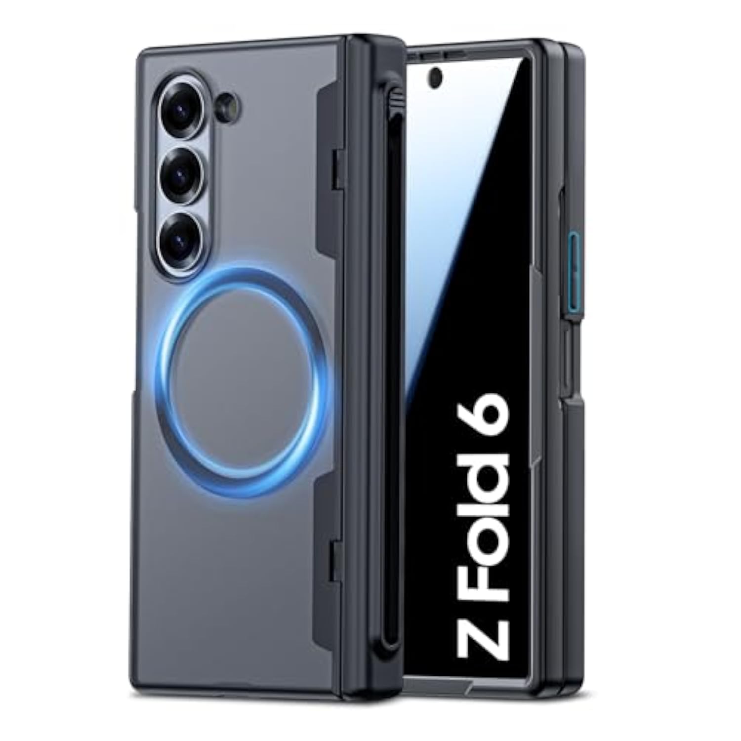 For Samsung Galaxy Z Fold 6 Case With Magsafe, [Built-In Privacy Screen Protection] [S Pen Holder & Hinge Cover] Translucent Matte Strong Magnetic Shockproof Case For Z Fold 6 (Matte Black)