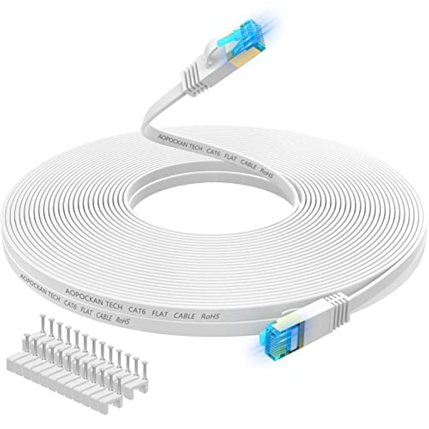 Cat 6 Ethernet Cable 150 Ft White, Cat6 Flat Rj45 Computer Internet Lan Networ