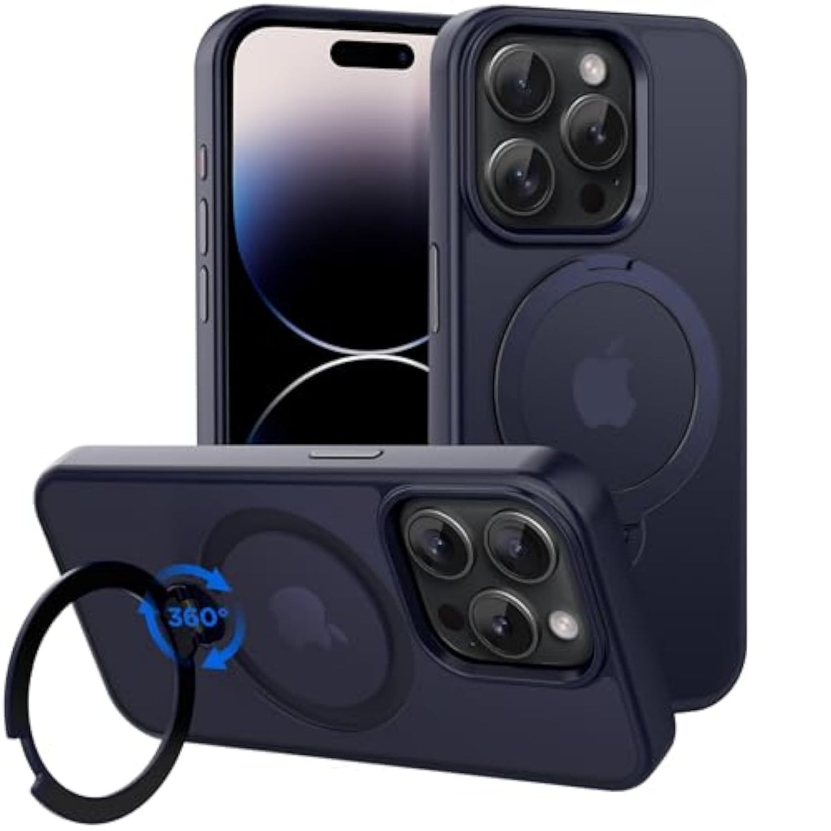 Magnetic Case For Iphone 14 Pro 6.1 Inch With 360 Rotatable Ring Stand, Compatible With Magsafe Car Phone Mount, Cases Cover Phone Holder For Desk Meeting/Videos?Dark Blue?