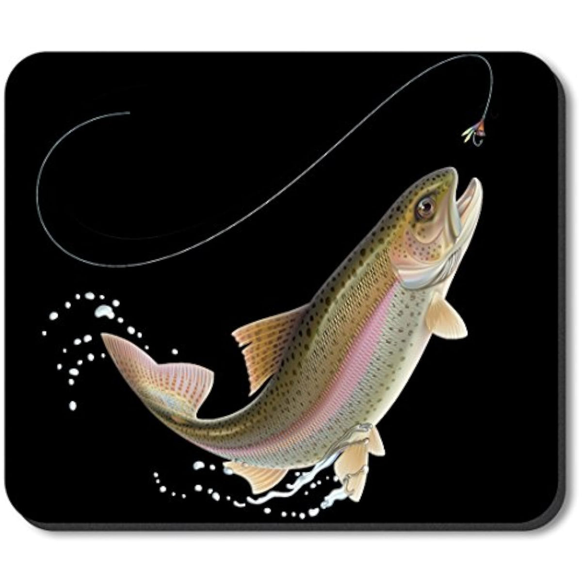 Thick Neoprene Mouse Pad With High-Resolution Leaping Rainbow Trout Print, Smooth Black Polyester Surface, 9.25 X 7.75 Inches - Works With Optical Or Ball Mouse, Made In Usa