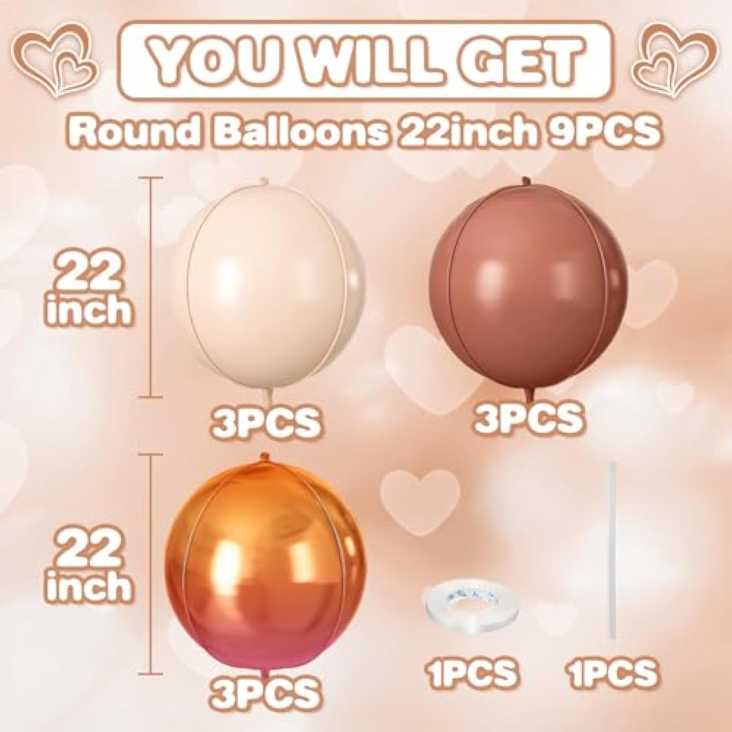 Retro Beige Orange Brown Foil Balloons 9Pcs 22 Inch Baby Shower Fall Decor