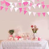 32Ft Rose Hot Pink Pennant Banner, Cotton Bunting for Wedding, Party, Garden Decor