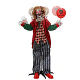 5.3FT Halloween Animatronics Clown Decorations, Sound Activated Standing Animated Clown with Lighted Eyes, Clown Holding Balloon for Indoor Outdoor Haunted House Party Prop Yard Decor