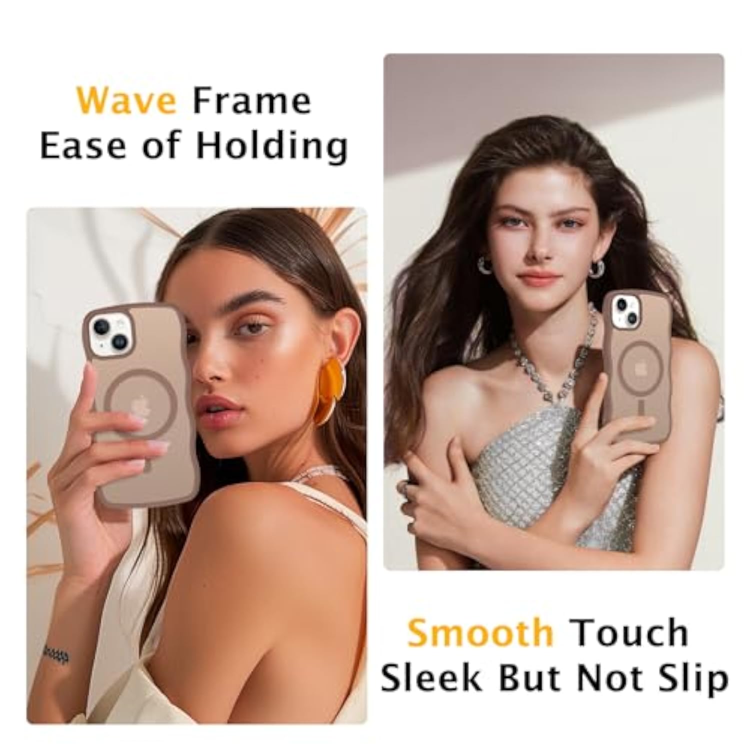 For Iphone 14/Iphone 13 Case, Compatible With Magsafe Wave Frame Design Translucent Matte Back Silicone Bumper Military Grade Magnetic Phone Case Iphone 14/Iphone 13 For Women Girls, Brown