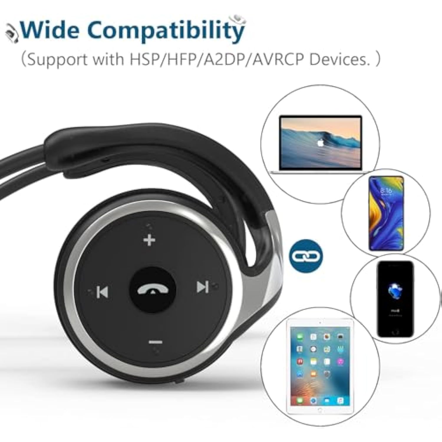 Behind The Head Headphones, Bluetooth 5.0 Neckband Around Head Headphones Lightweight Small Foldable Wireless Sports Sweatproof Headset With Microphone & Carrying Case (Black)