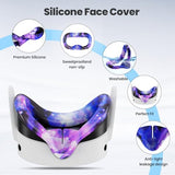 Silicone Cover Set Compatible With Meta/Oculus Quest 3S Accessories, Vr Silicone Face Cover, Vr Shell Cover,Touch Controller Grip Case,Camera Lens Protector Set (Starry Purple)
