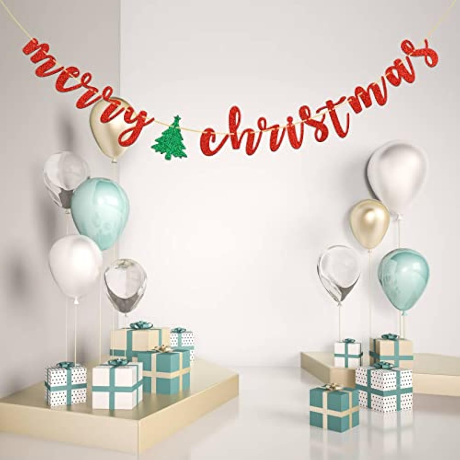 Red Glitter Merry Christmas Banner Holiday Party Decoration