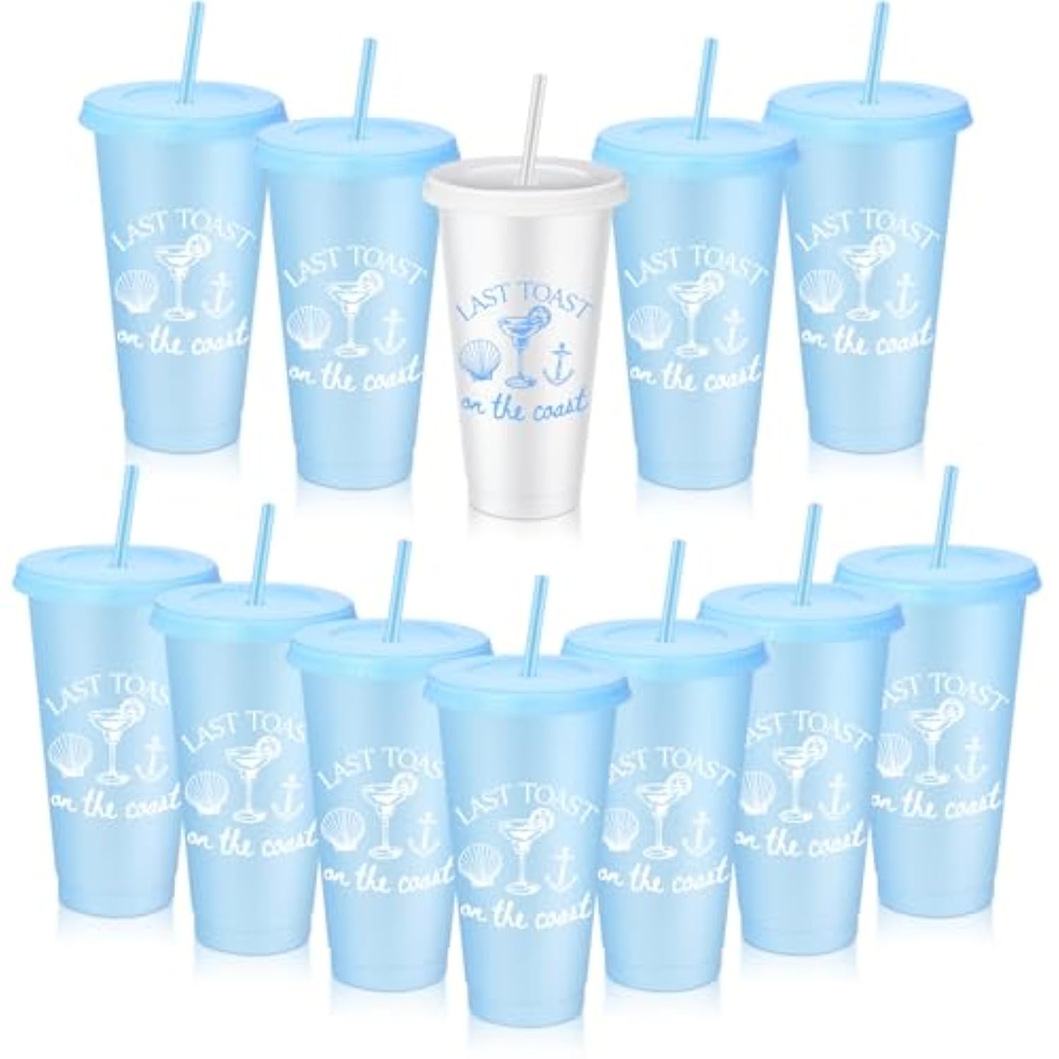 12 Pcs Last Toast On The Coasts Bachelorette Party Plastic Cups 24 Oz Party Tumbler With Lids And Straws Camp Bachelorette Cups For Bride Bridesmaid Gifts (Classic)
