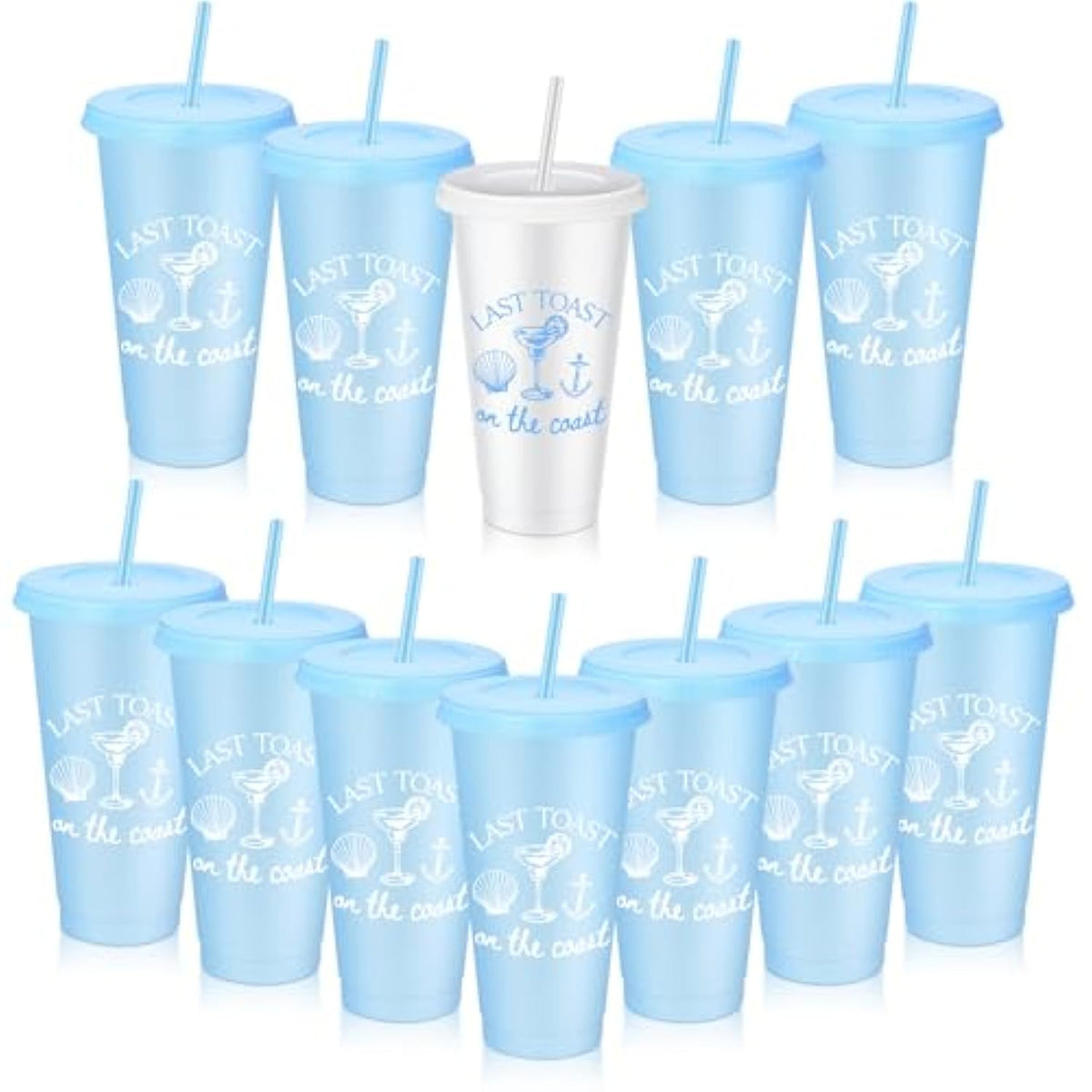 12 Pcs Last Toast On The Coasts Bachelorette Party Plastic Cups 24 Oz Party Tumbler With Lids And Straws Camp Bachelorette Cups For Bride Bridesmaid Gifts (Classic)