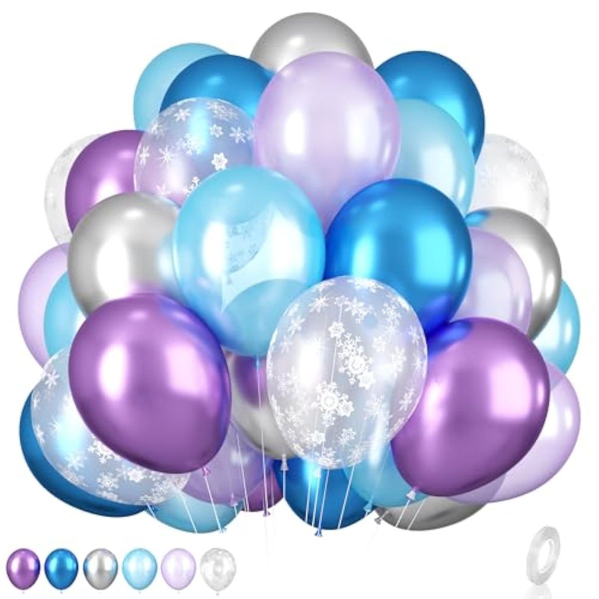 Frozen Balloons, 12 Inch Purple Blue White And Silver Balloons With Snowflake Balloons For Girls Frozen Theme Party Supplies Ice Snow Theme Birthday Baby Shower Winter Party Decorations