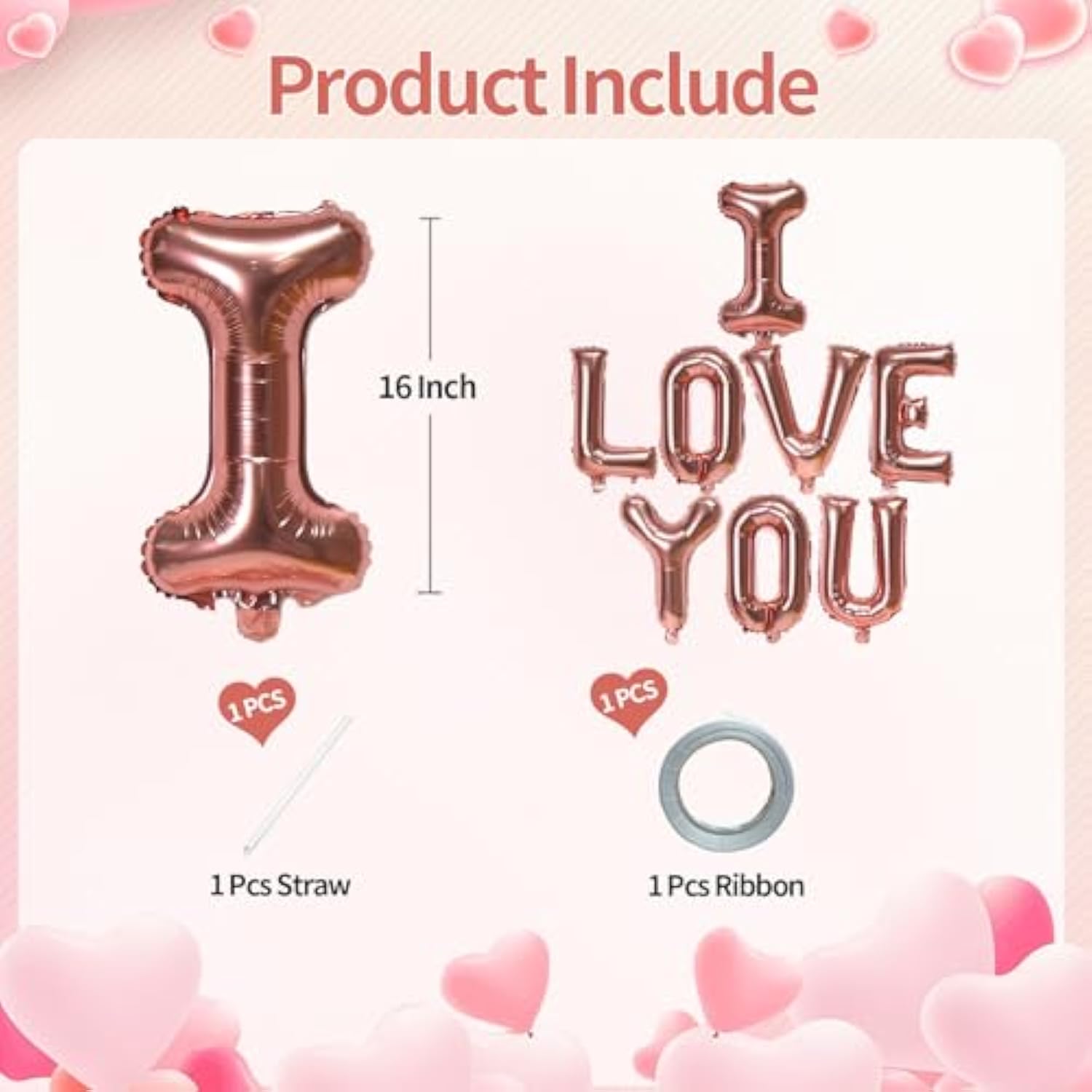16 Inch Rose Gold I Love You Letter Balloons Foil Mylar Love Balloons For Wedding Anniversary Engagement Valentine Day Romantic Decorations Special Night Party Supplies