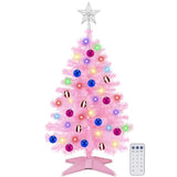 [ Remote Control & 12 Modes ] 3 Ft Christmas Tree With Timer 50 Warm White & Multi Color Lights, 15 Diy Ornaments 3D Star Topper - Artificial Small Pink Christmas Tree For Home Indoor Tables - Pink