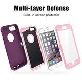 Iphone 6/6S Plus Heavy Duty Case - Built-In Screen Protector, 4-In-1 Rugged Shockproof Cover (Pink/Purple)