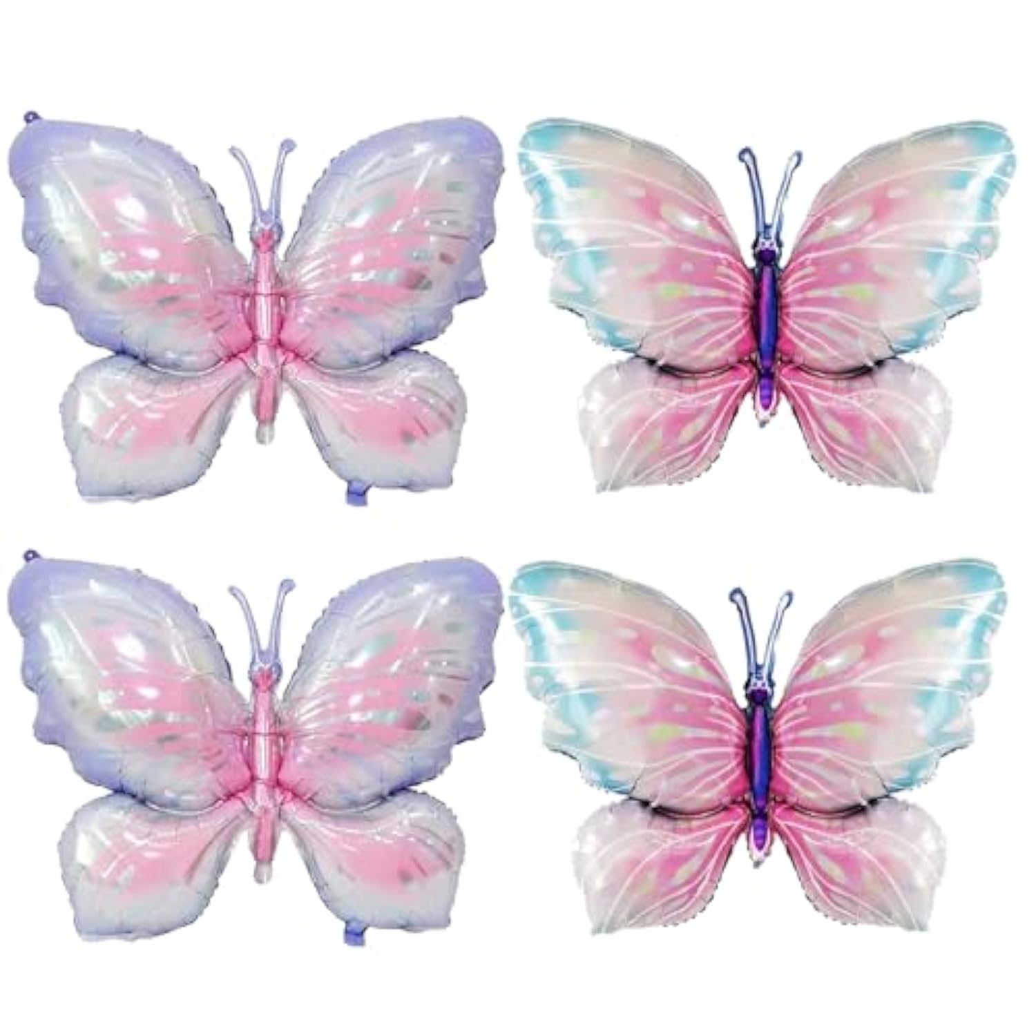 Butterfly Balloons - 4 Pcs 40 Inch Pink Purple & Blue Mylar Foil Balloons For Girls Women'S Butterfly Theme Party Wedding Birthday Baby Shower Decoration (Purple/Blue-4Pcs)