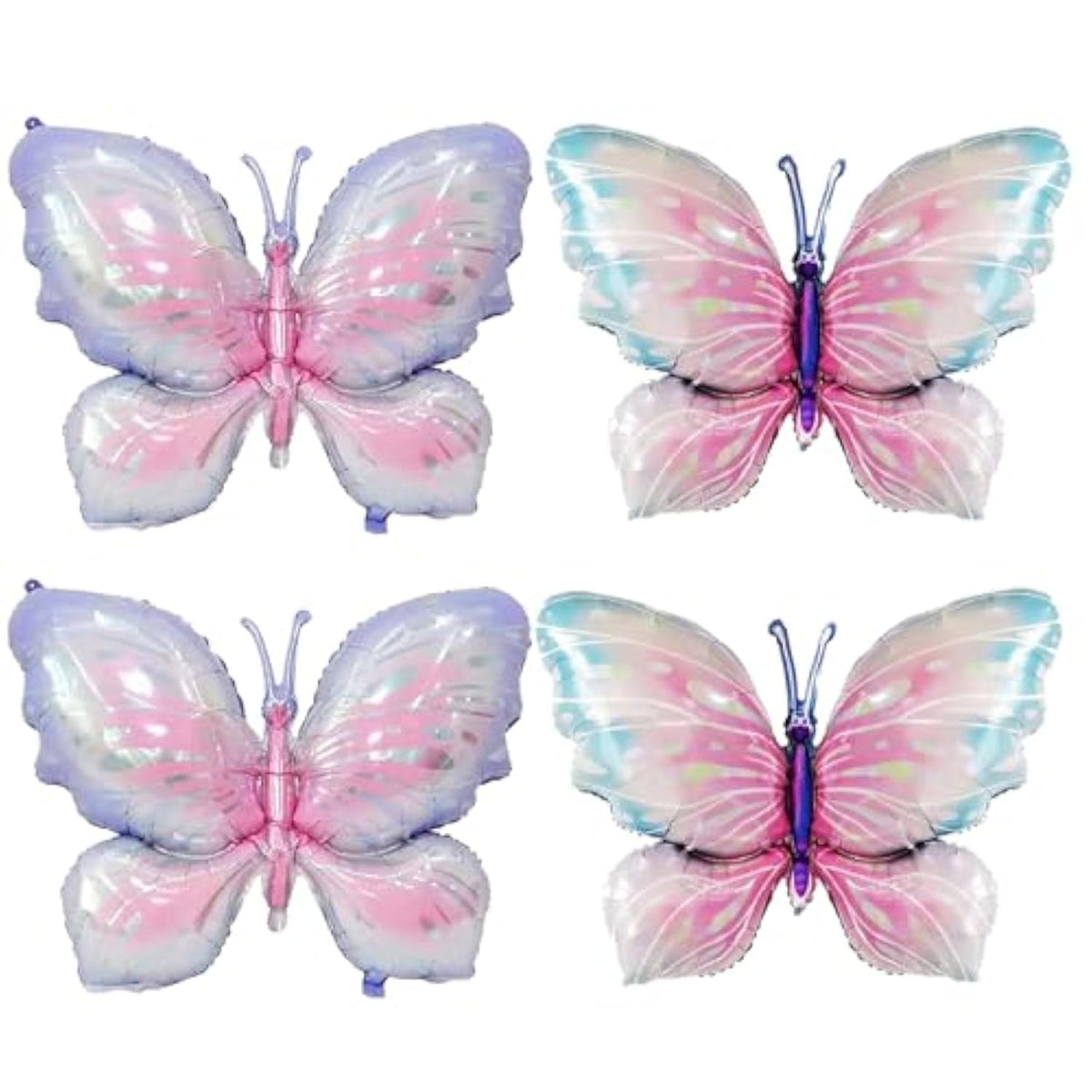 Butterfly Balloons - 4 Pcs 40 Inch Pink Purple & Blue Mylar Foil Balloons For Girls Women'S Butterfly Theme Party Wedding Birthday Baby Shower Decoration (Purple/Blue-4Pcs)