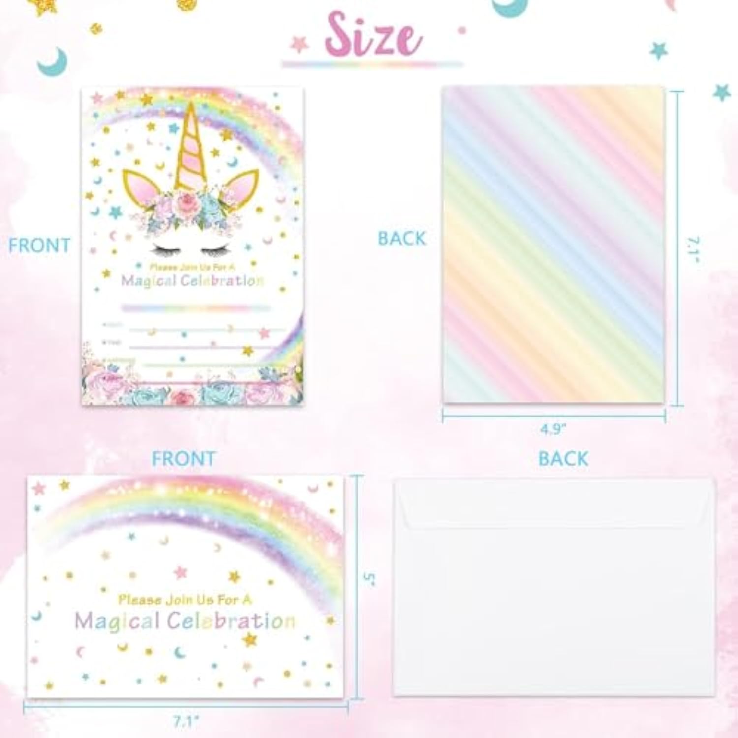 20 Sets Unicorn Party Invitations - Unicorn Party Suppies For Girls Birthday Invitation Cards With Envelopes Fill-In Blank Invite For Kids Summer Baby Shower Decoration