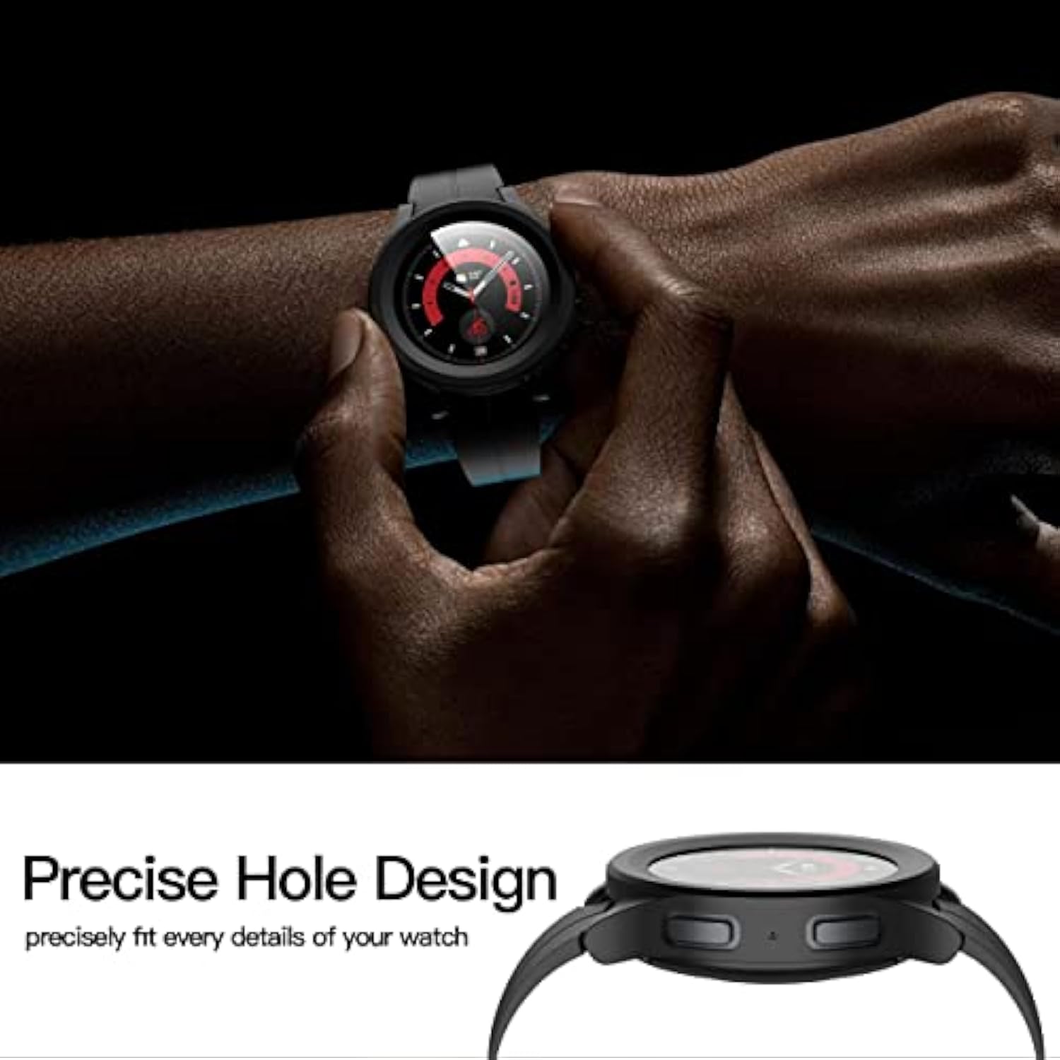 2-Pack Hard Pc Case With Screen Protector For Samsung Galaxy Watch 5 Pro 45Mm, Ultra-Thin Scratch Resistant Cover With Tempered Glass For Galaxy Watch5 Pro, Black