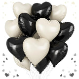 12-Pc Black & White Heart Foil Balloon Set for Weddings & Parties