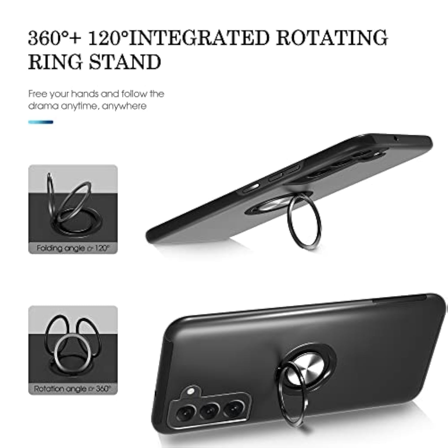 For Samsung Galaxy S22 Case With Hd Screen Protector, [Military Grade] Shockproof Protection Case With 360° Magnetic Ring Holder Kickstand Phone Case For Samsung S22,Black