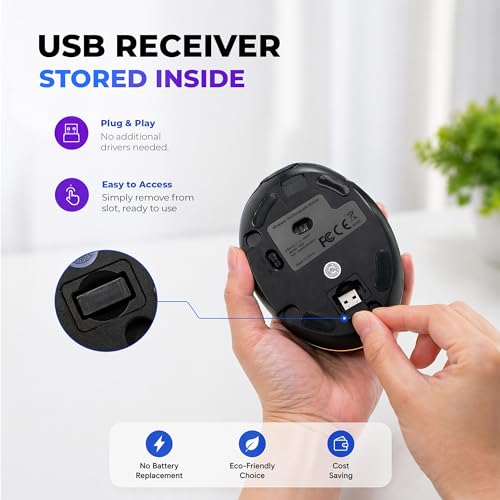 Ergonomic Mouse With Wireless Connection, Removable Palm Rest, Thumb Buttons, Rechargeable Battery, 800 Dpi, Compatible With Windows And Mac Os