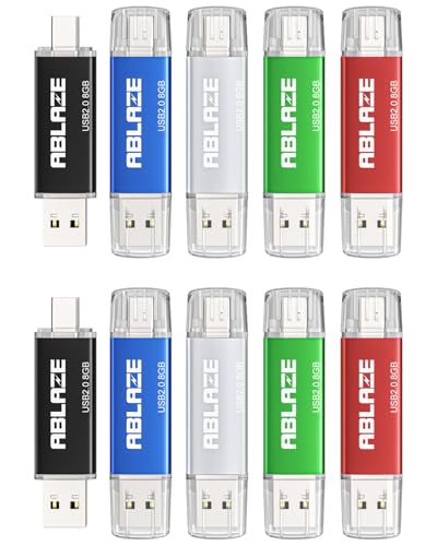 8Gb Type C Flash Drive 10 Pack, Dual Usb 2.0+Usb C Memory Stick Thumb Drive Compatible With Iphone 17/16/15, Android Smartphone, Computers,Tablets, Mac,Ipad,Pc