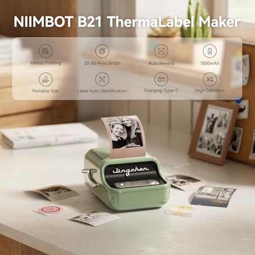 B21 Pro Sticker Printer, 300Dpi, Fun App, Portable Inkless Label Printer, Bluetooth Sticker Maker For Diy Crafts, Notes, Scrapbook, Photo, Custom Labels & Gifts,Home Organization (Green)