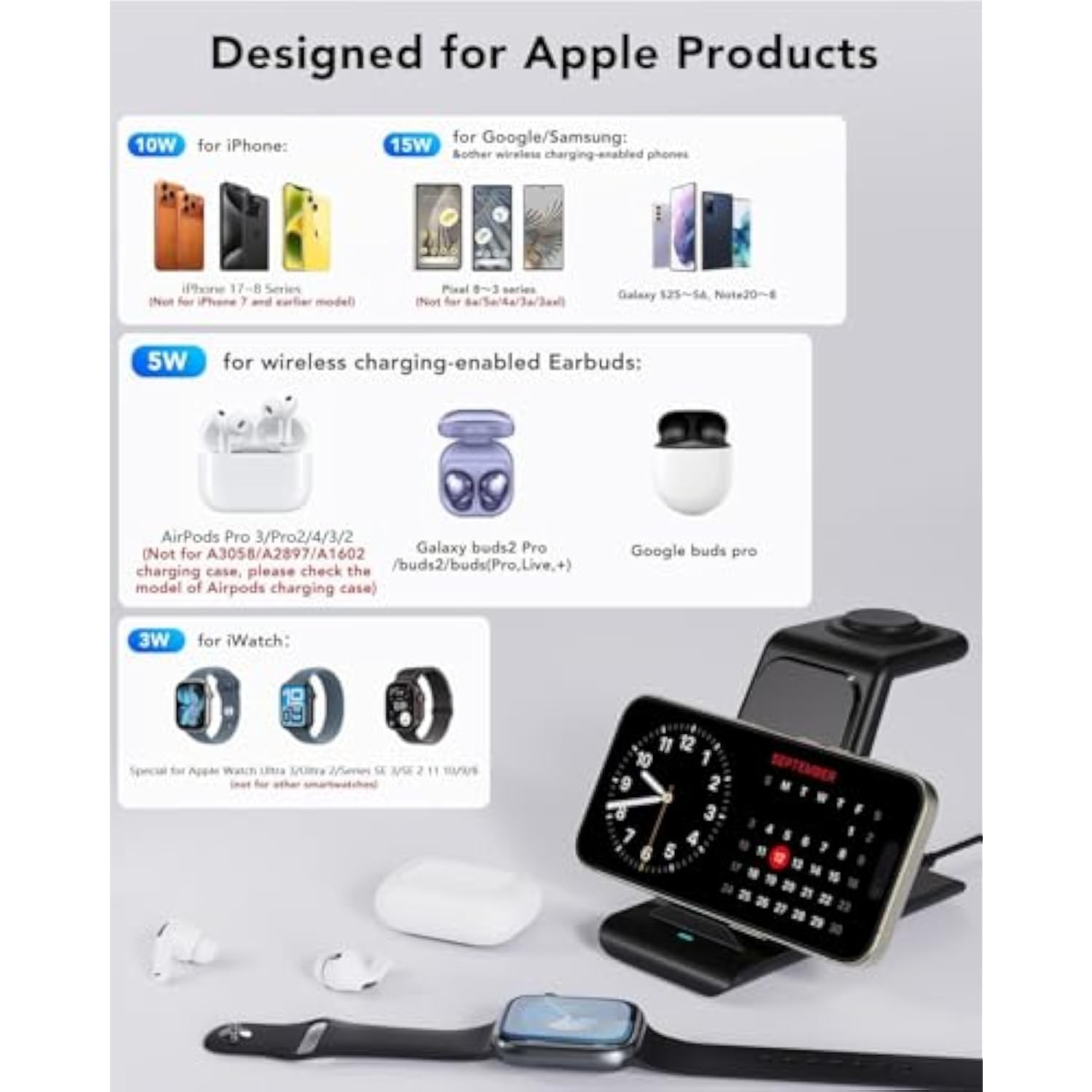 3 In 1 Wireless Charging Station Compatible For Apple Products Multiple Devices Charger Fathers Day For Gifts For Apple Watch Airpods Pro Iphone 16 15 14 13 12 Pro Max/X/Xs Fast Charger Stand