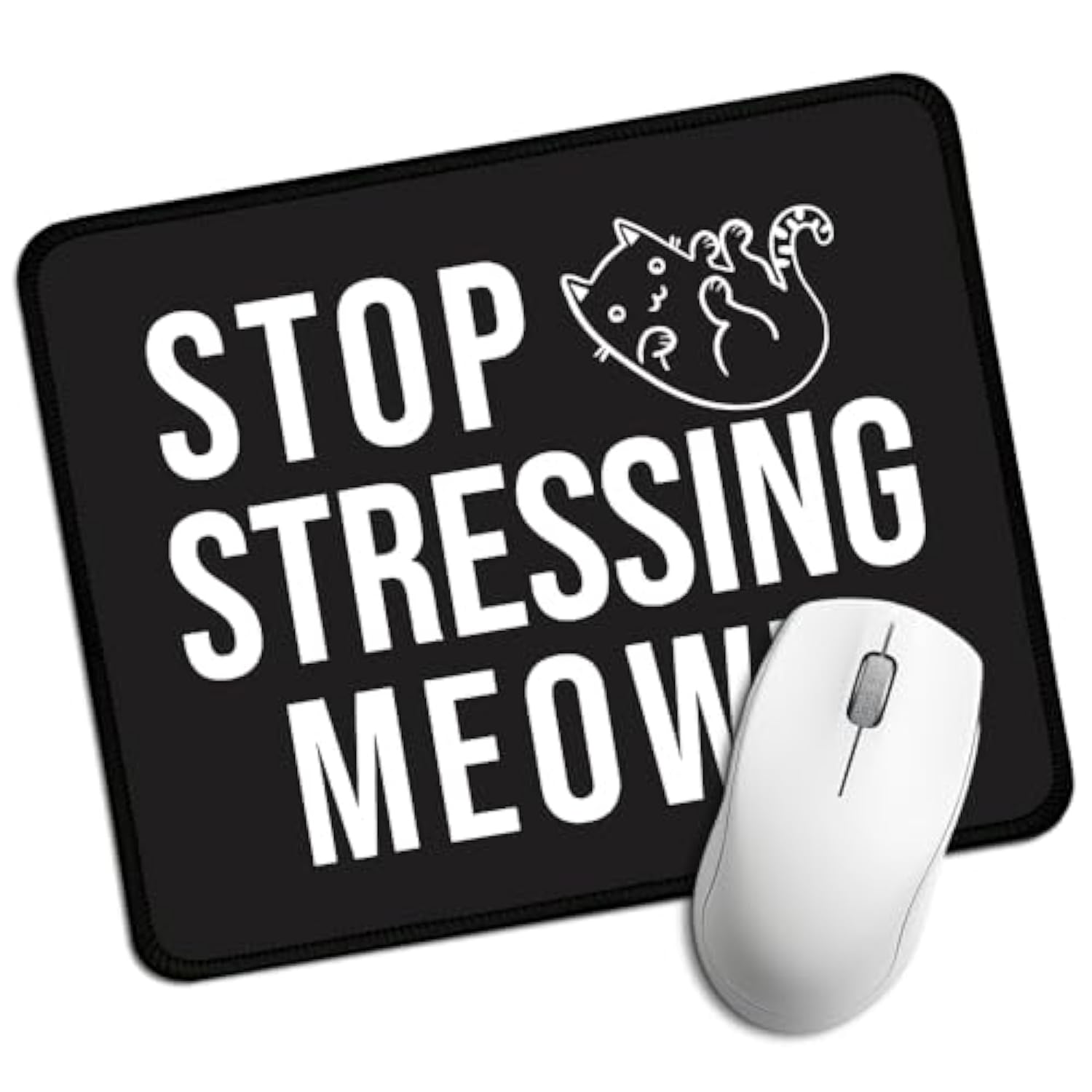 Stop Stressing Meowt Rectangular Black Mouse Pad, Funny Cat Mouse Pads For Desk, Cat Lover Desk Accessories, New Job Gifts For Intern Coworker, Cute Office Gifts For Cat Mom Friend Colleague