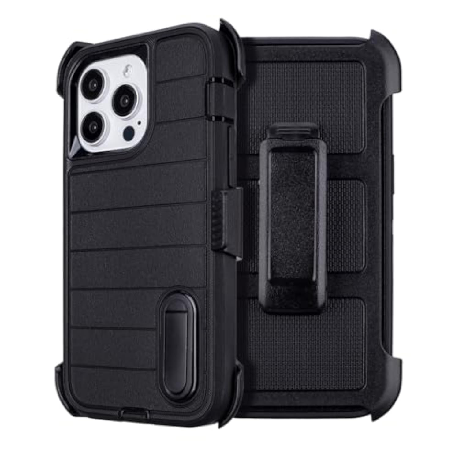 Heavy Duty Kickstand Phone Case for iPhone 14 Pro Max Black Belt Clip