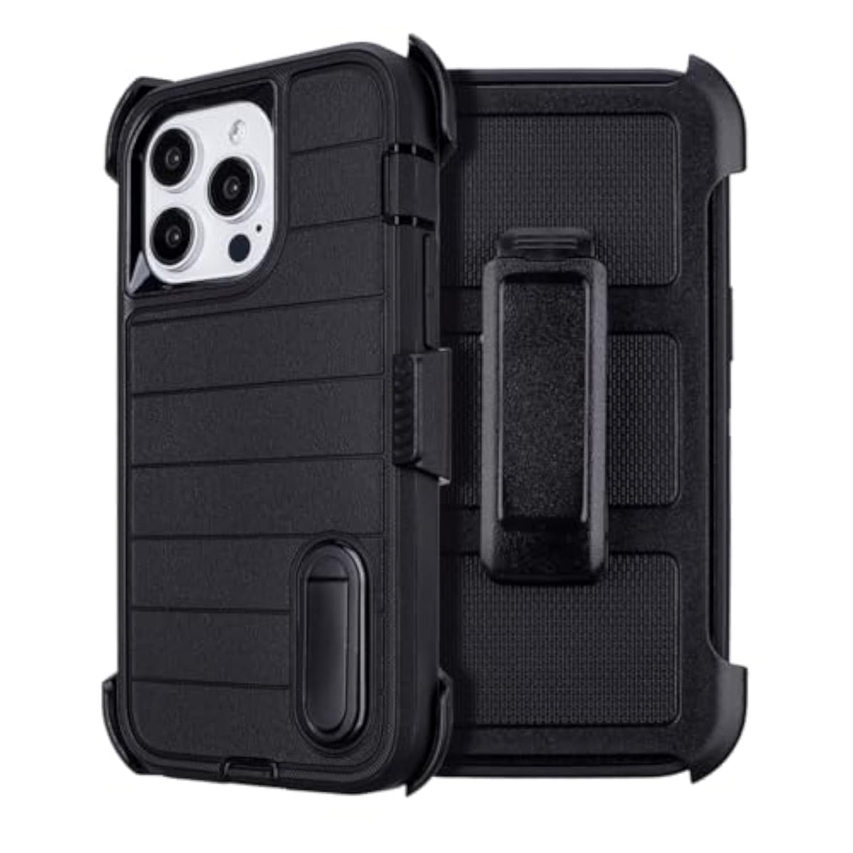 Heavy Duty Kickstand Phone Case for iPhone 14 Pro Max Black Belt Clip